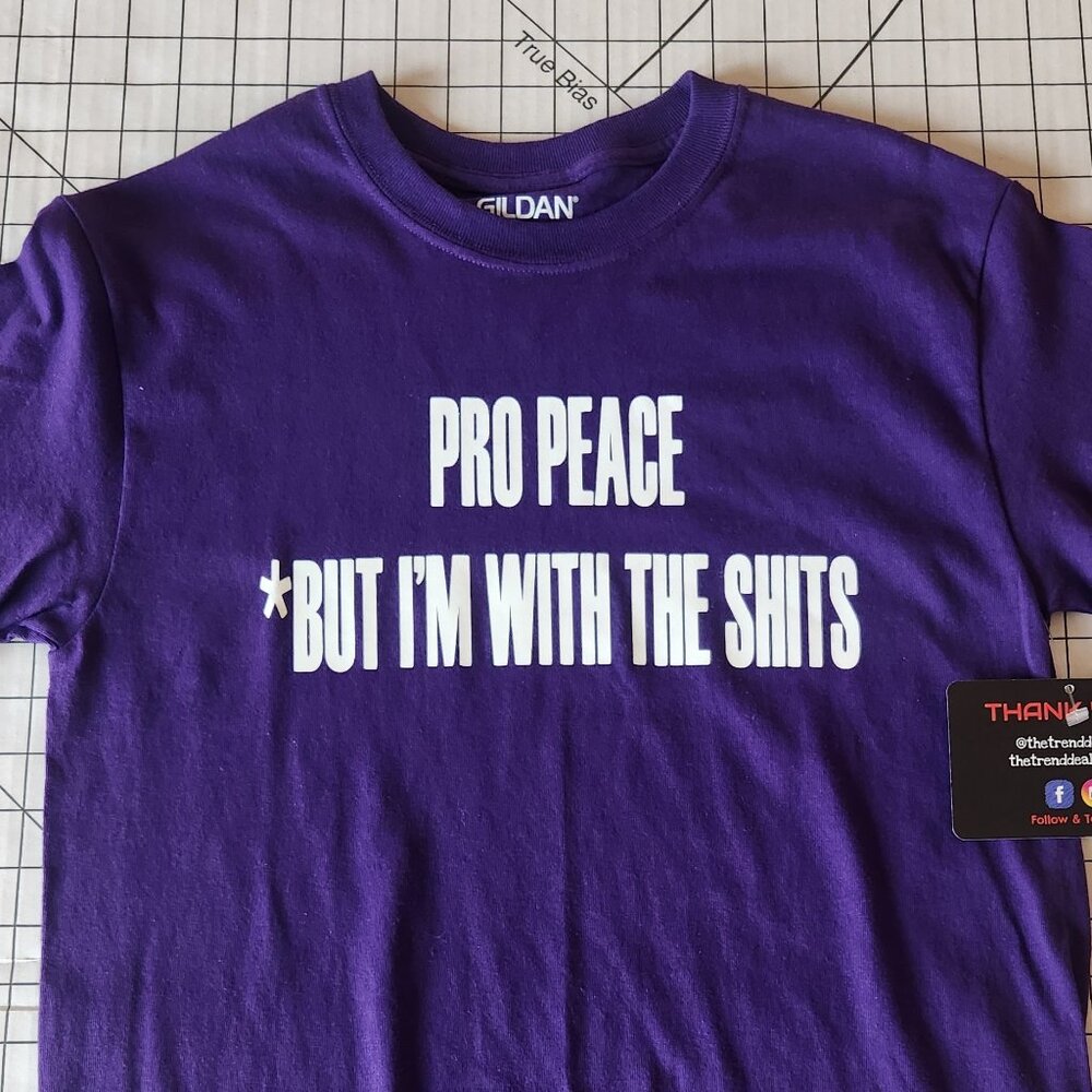 Purple Tee "PRO PEACE BUT I'M WITH THE $HIT$" crop tee NWT small